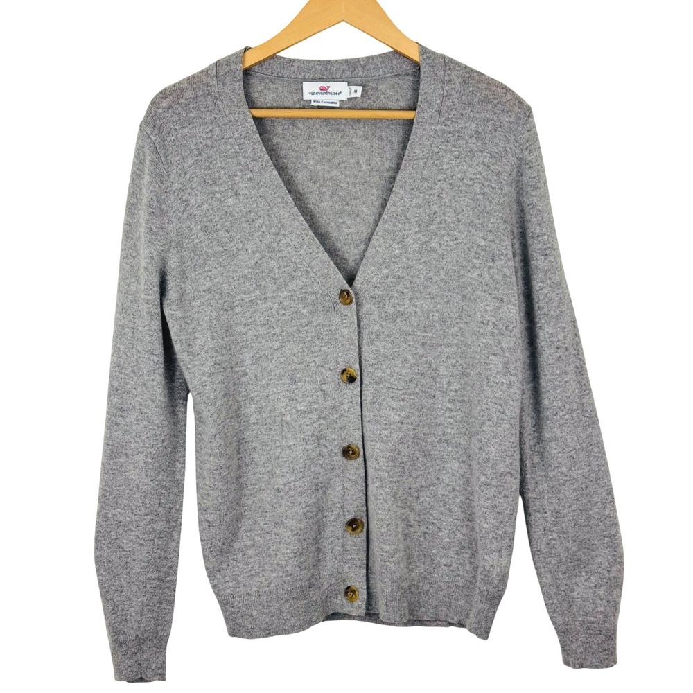 Vineyard Vines Gray Cashmere Blend V-Neck Cardigan Preppy Quiet Luxury Academic